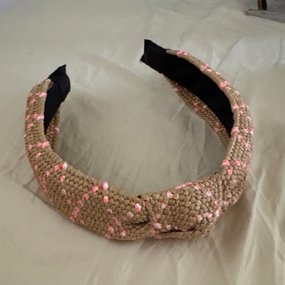 Braided Tan and Pink Accent Headband
